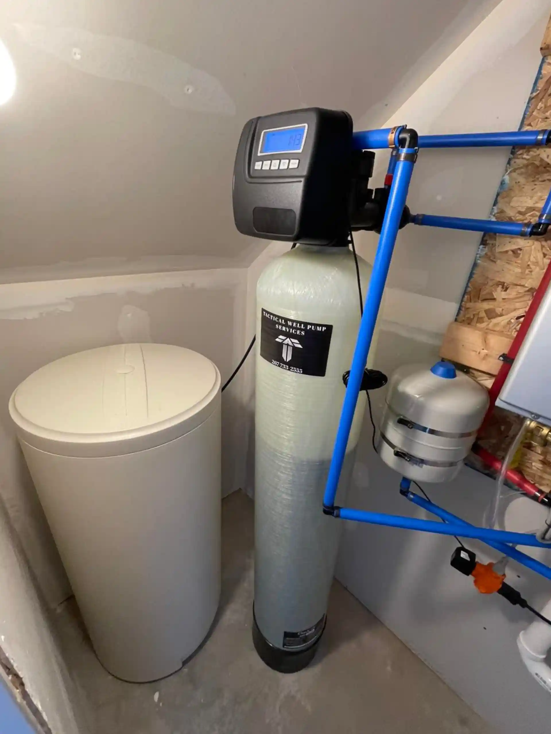 Water softener installation with filtration equipment